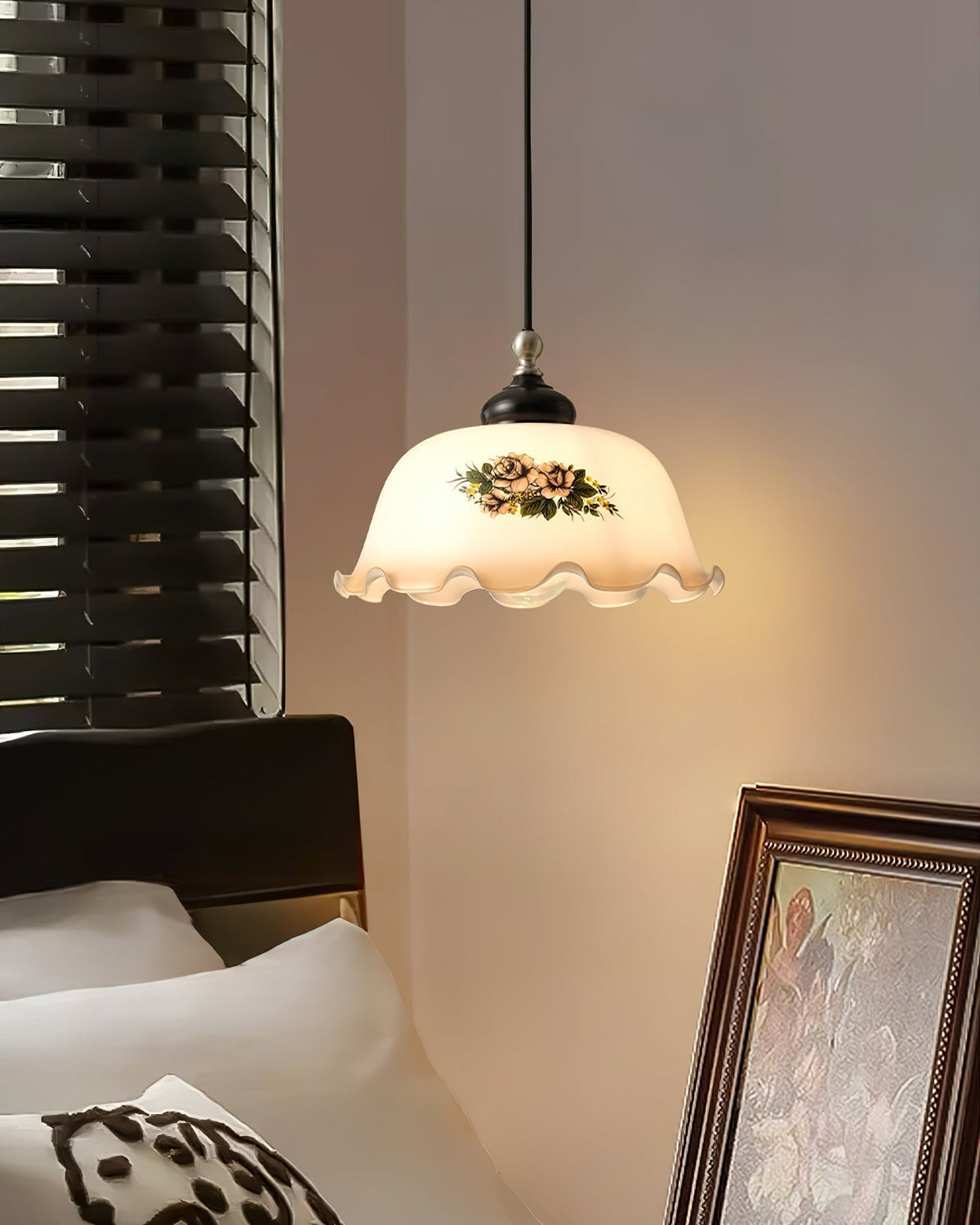Belvia lampă suspendată din sticlă, vintage, florală