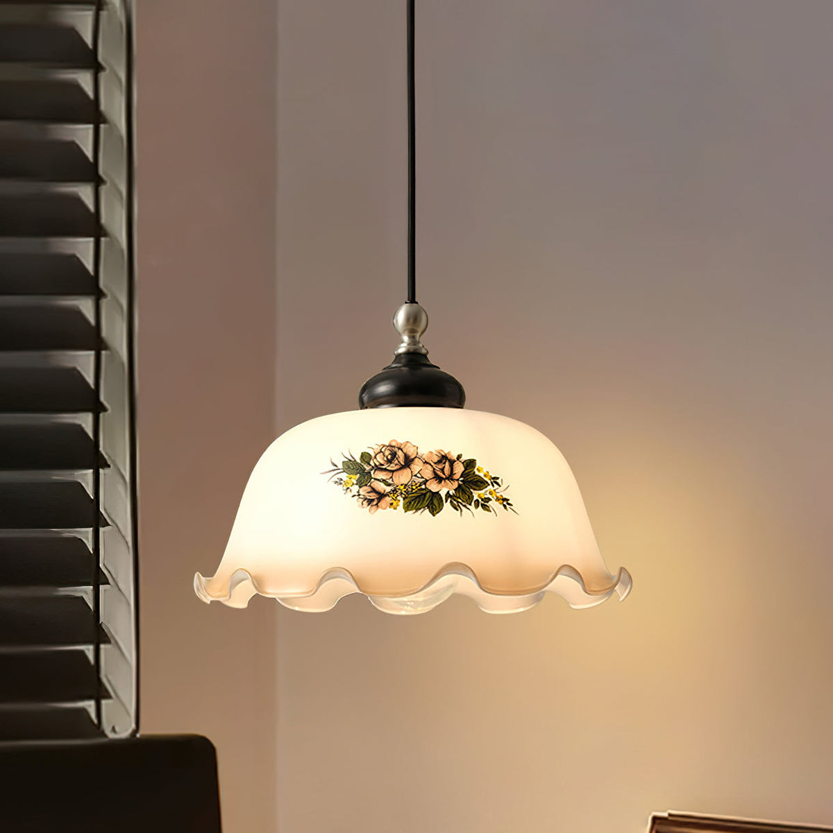 Belvia lampă suspendată din sticlă, vintage, florală