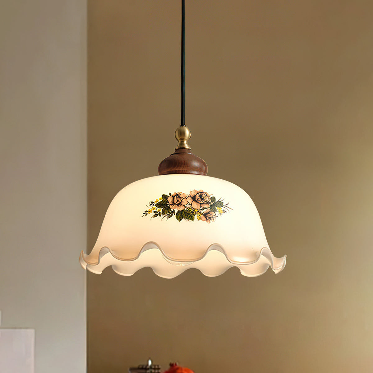 Belvia lampă suspendată din sticlă, vintage, florală
