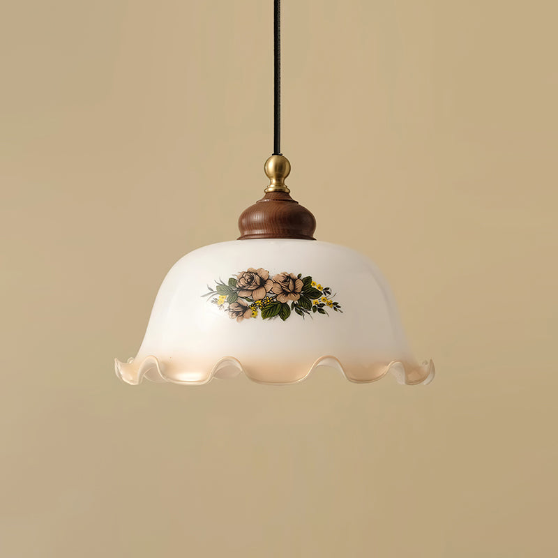 Belvia lampă suspendată din sticlă, vintage, florală