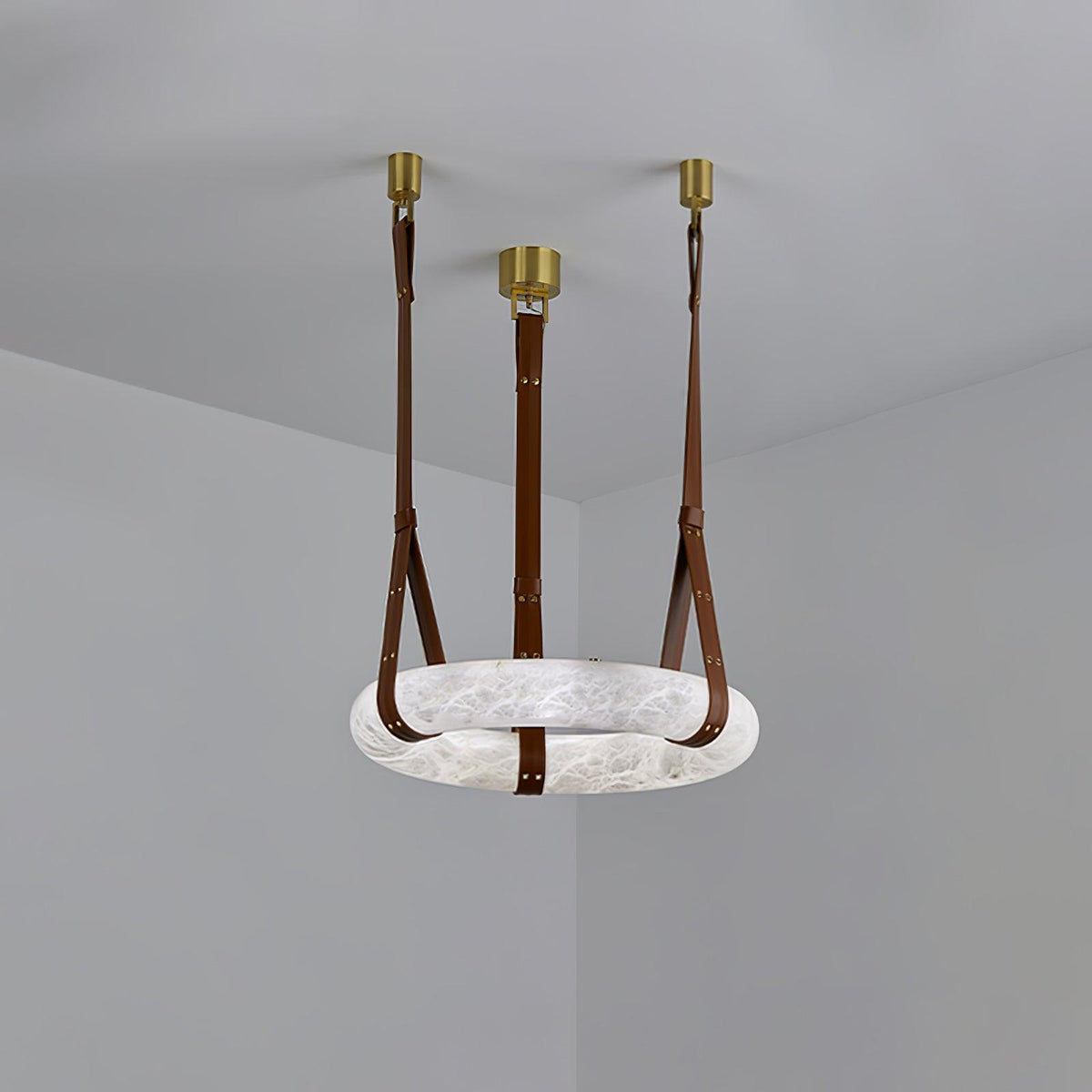 Oslo lampă suspendată din alabastru cu curele din piele în stil scandinav