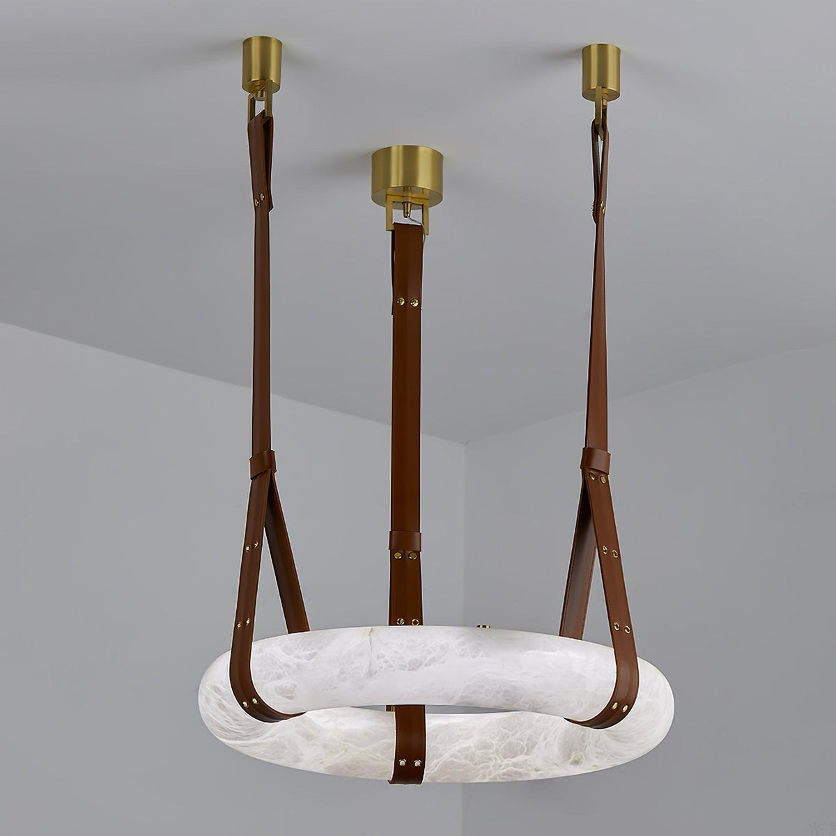 Oslo lampă suspendată din alabastru cu curele din piele în stil scandinav