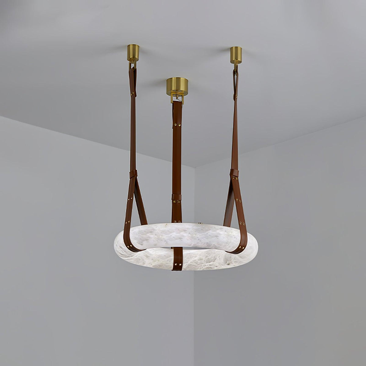 Oslo lampă suspendată din alabastru cu curele din piele în stil scandinav