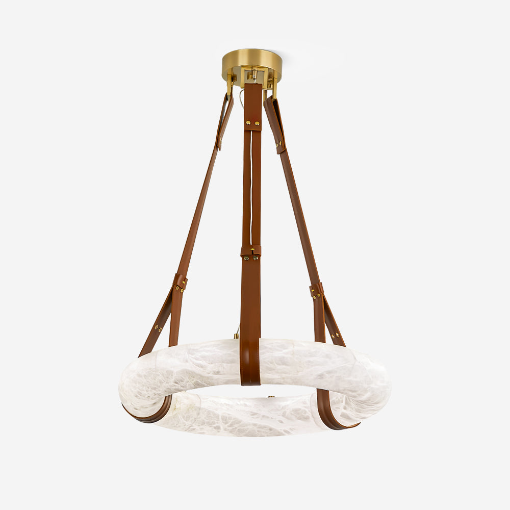 Oslo lampă suspendată din alabastru cu curele din piele în stil scandinav