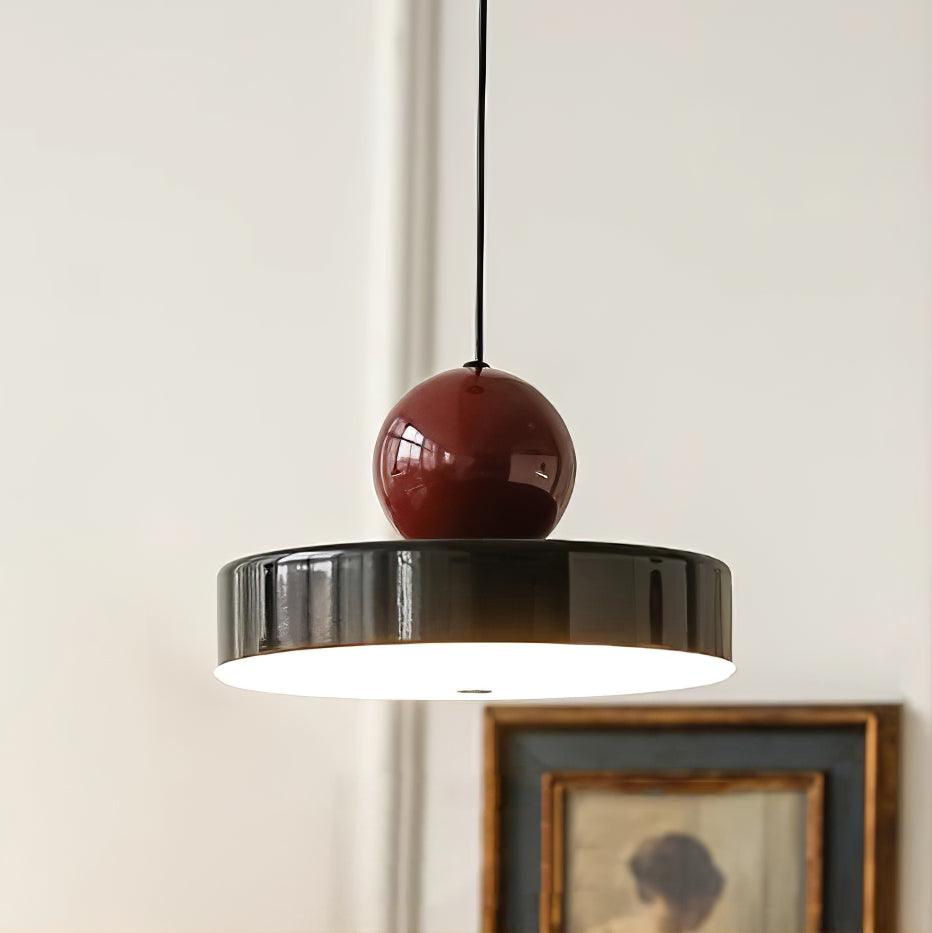 Lampă suspendată corp metal roșu abajur sferic modern retro accent