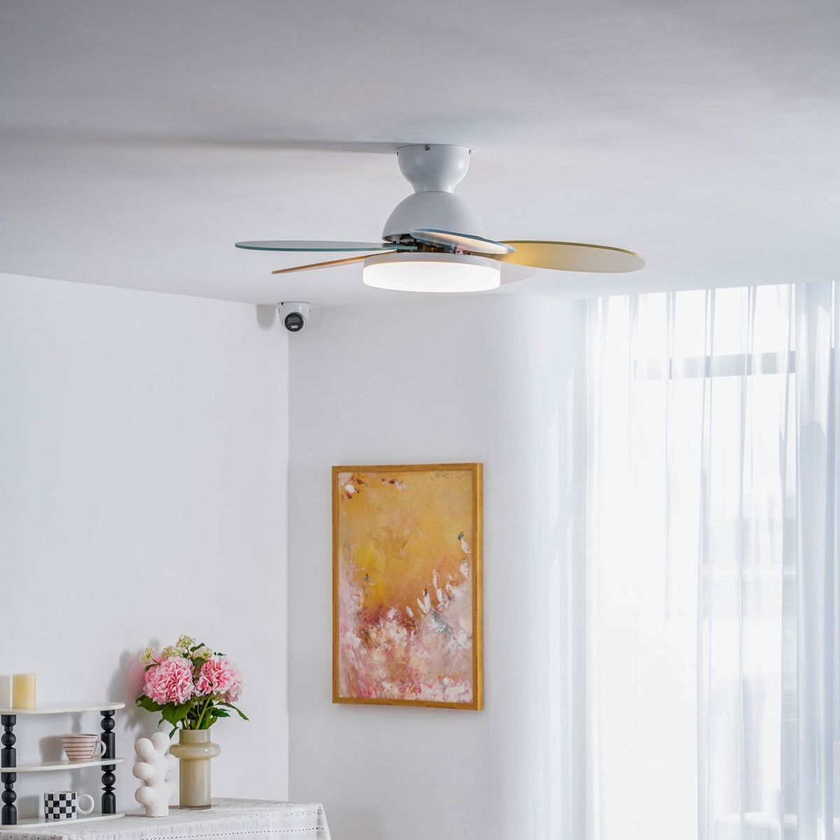 Eireise ventilator de tavan cu lumină din sticlă, multicolor, pentru camera copiilor
