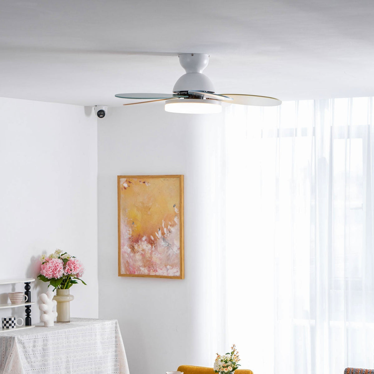 Eireise ventilator de tavan cu lumină din sticlă, multicolor, pentru camera copiilor