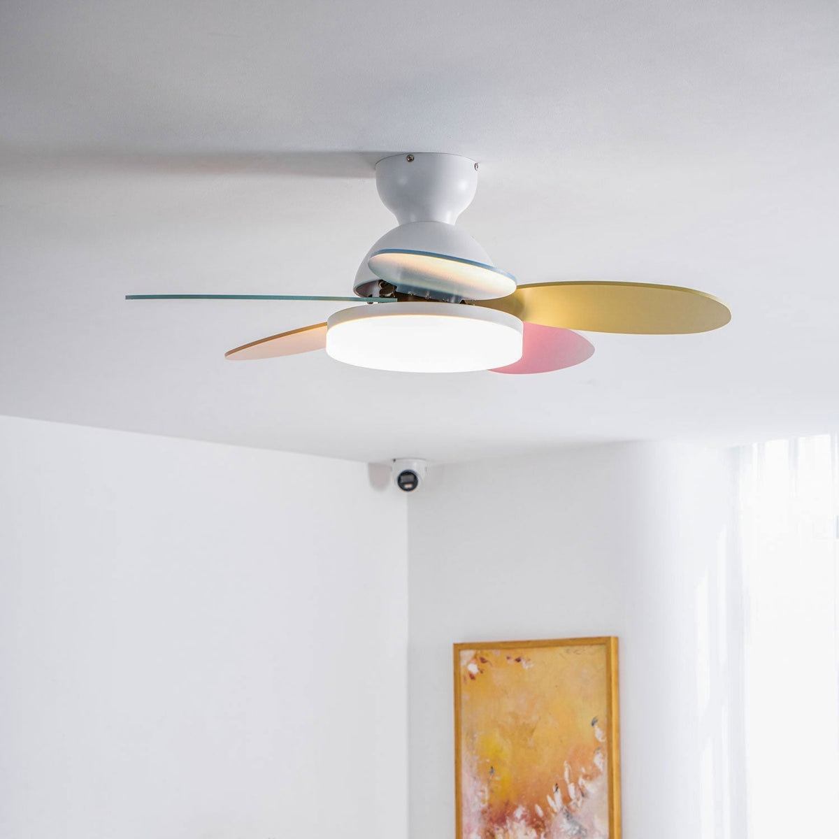 Eireise ventilator de tavan cu lumină din sticlă, multicolor, pentru camera copiilor