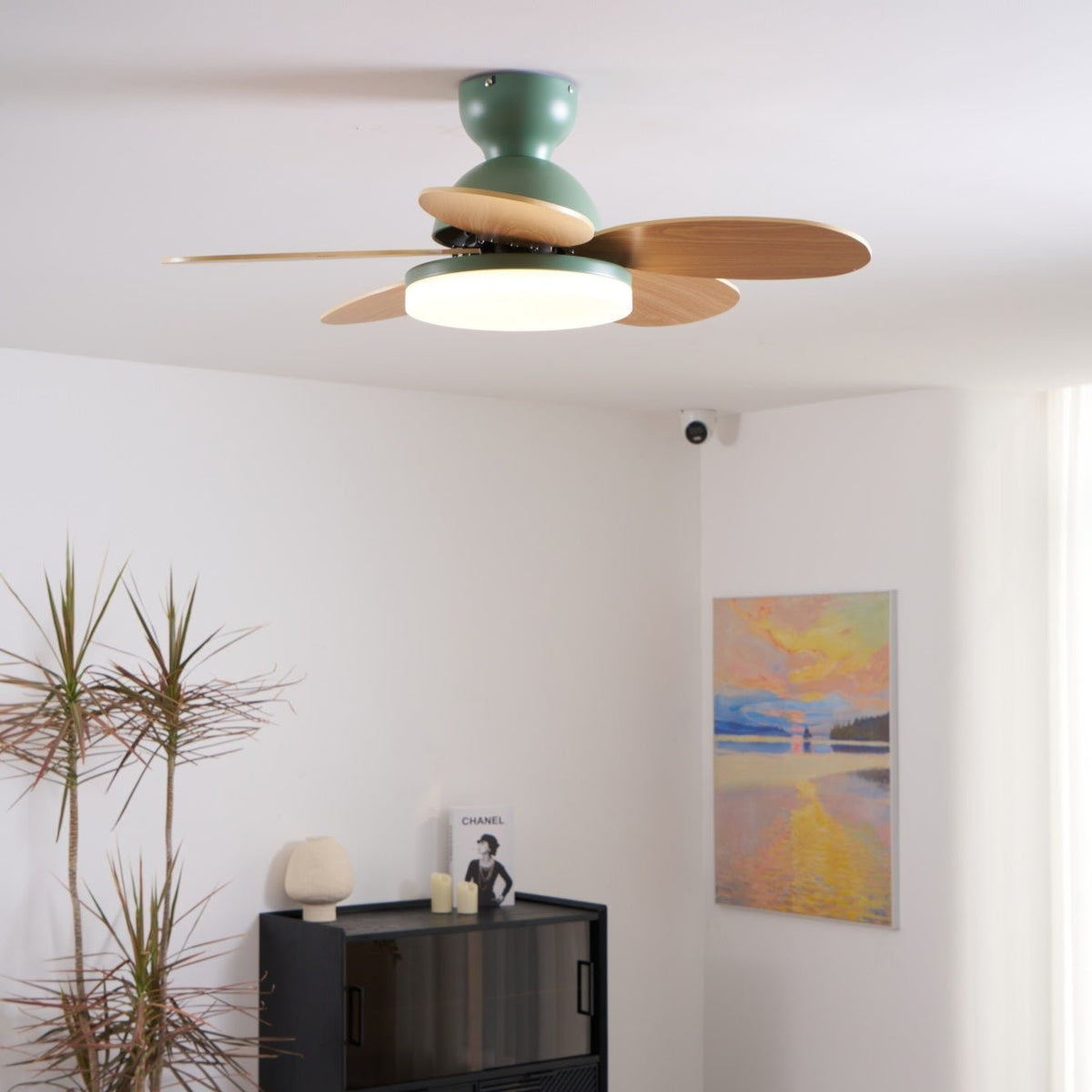 Eireise ventilator de tavan cu lumină din sticlă, multicolor, pentru camera copiilor