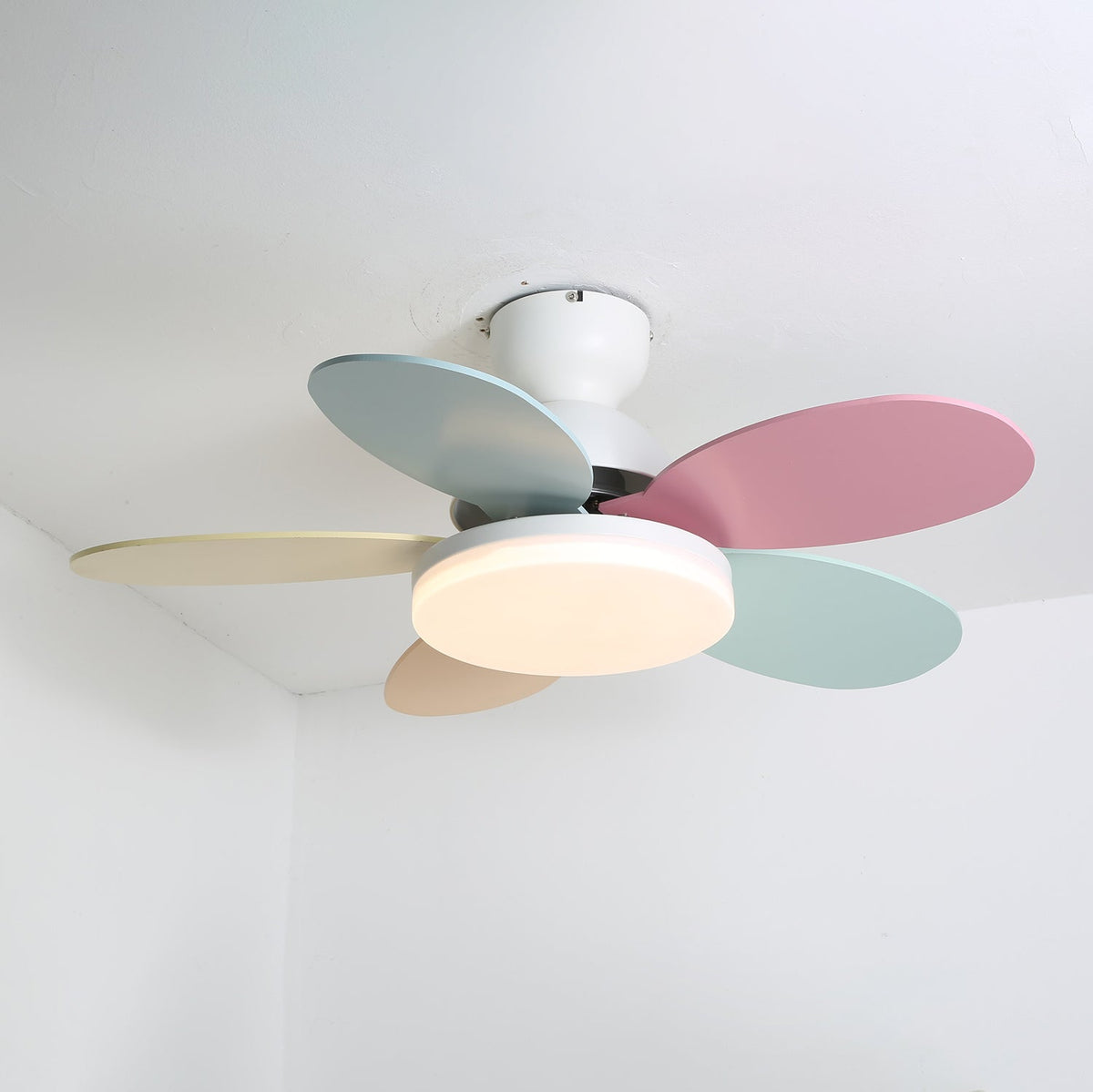 Eireise ventilator de tavan cu lumină din sticlă, multicolor, pentru camera copiilor