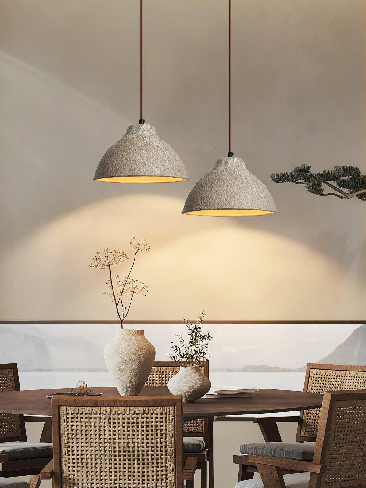 Aldaia lampă suspendată din ceramică și lemn, retro