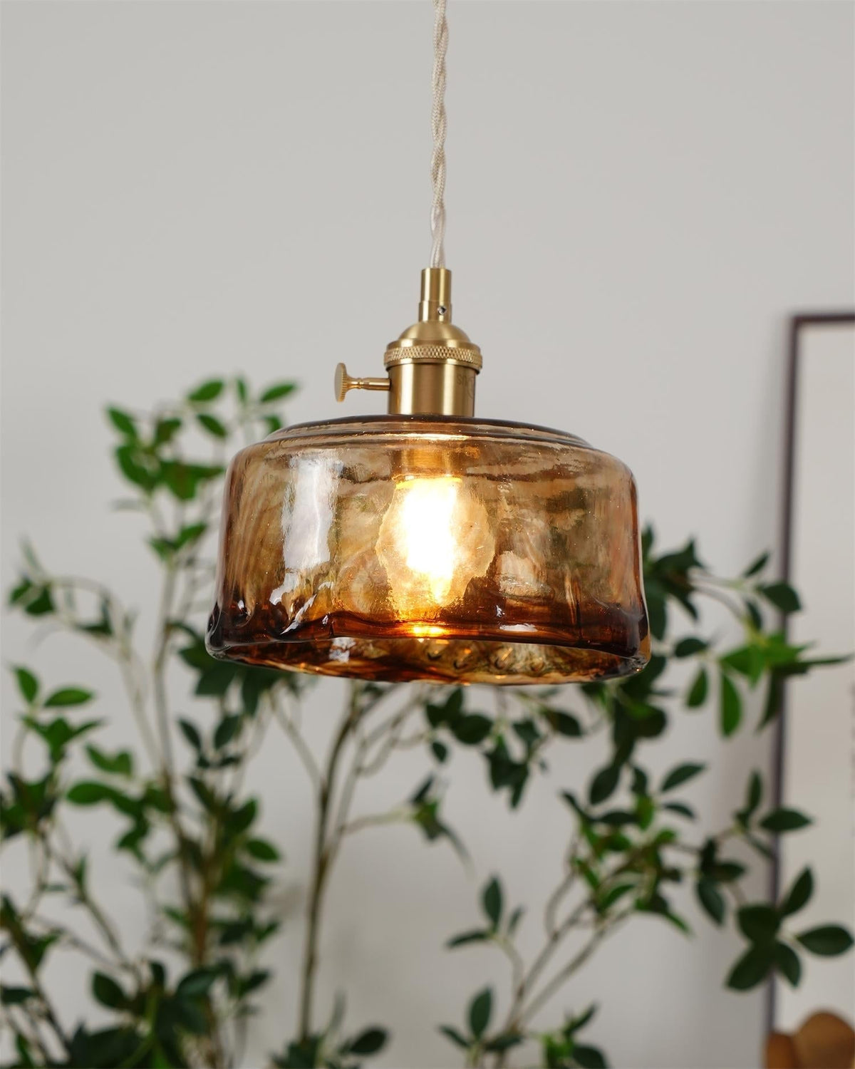 Velon lampă suspendată ambră din sticlă, vintage