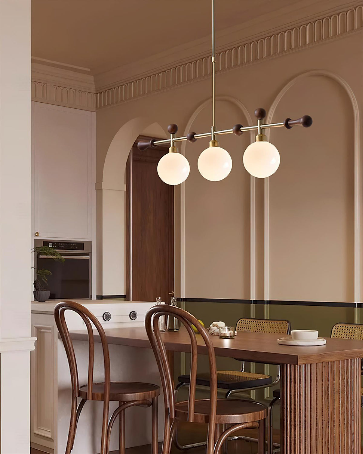 Candelabru Linear glob LED/Incandescent pentru Insulă de Bucătărie sau Sufragerie