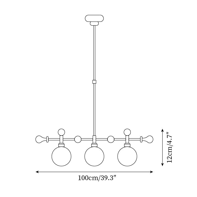Candelabru Linear glob LED/Incandescent pentru Insulă de Bucătărie sau Sufragerie