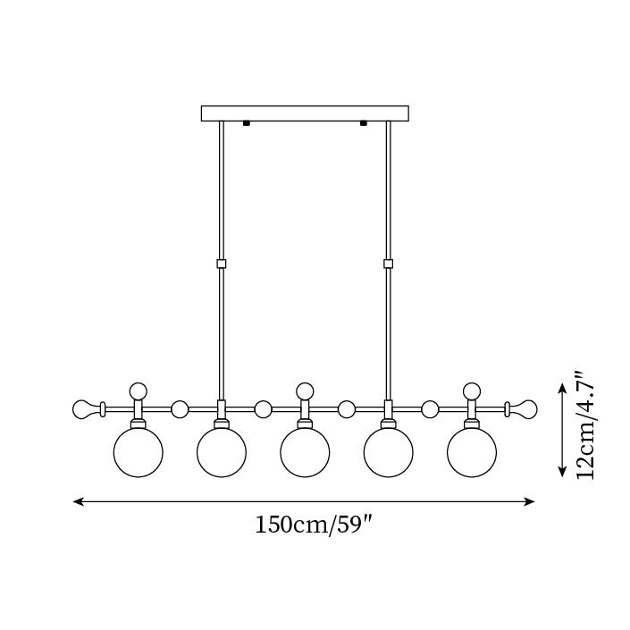 Candelabru Linear glob LED/Incandescent pentru Insulă de Bucătărie sau Sufragerie