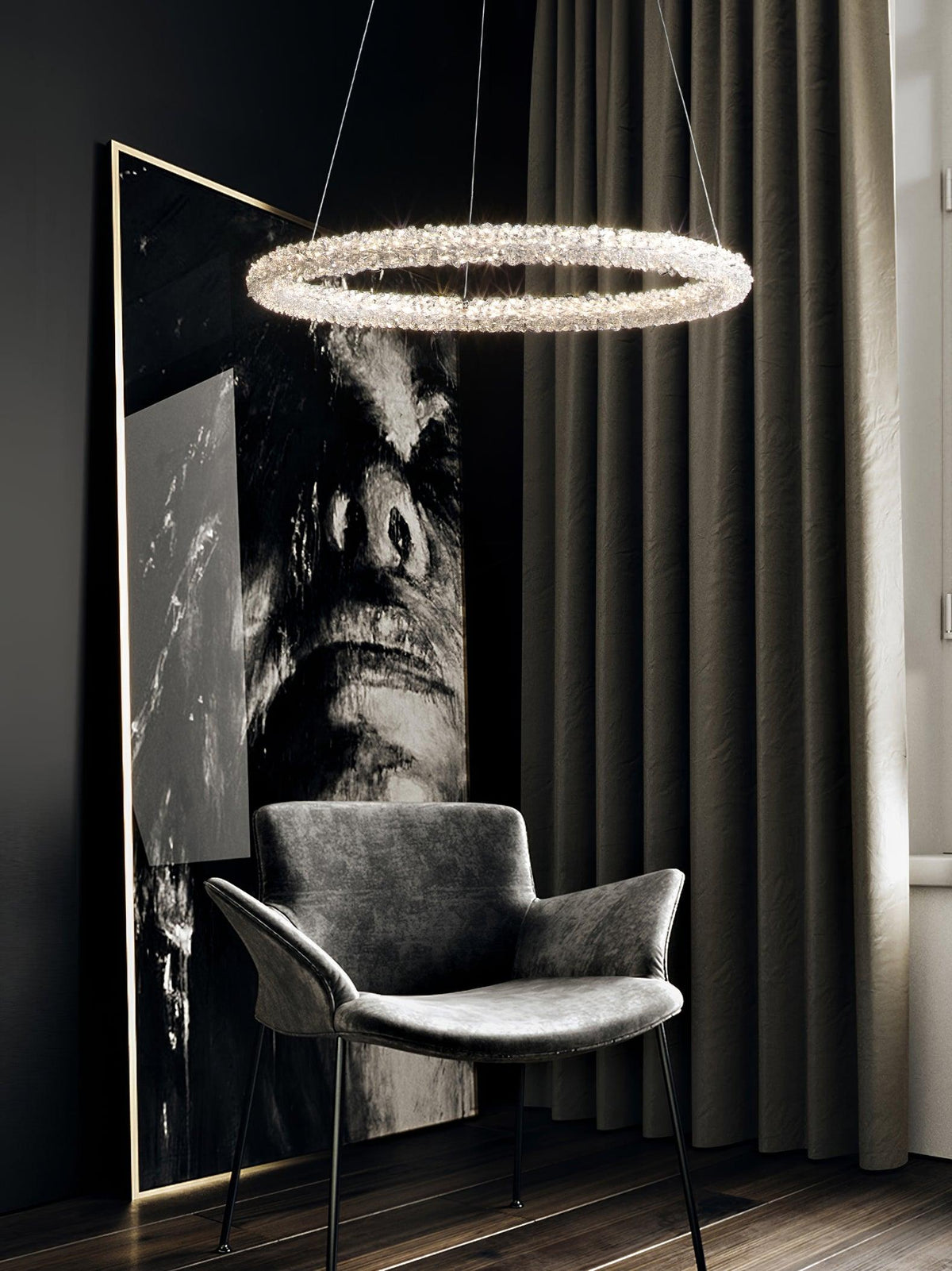Seleira candelabru din cristal, în formă de inel, LED