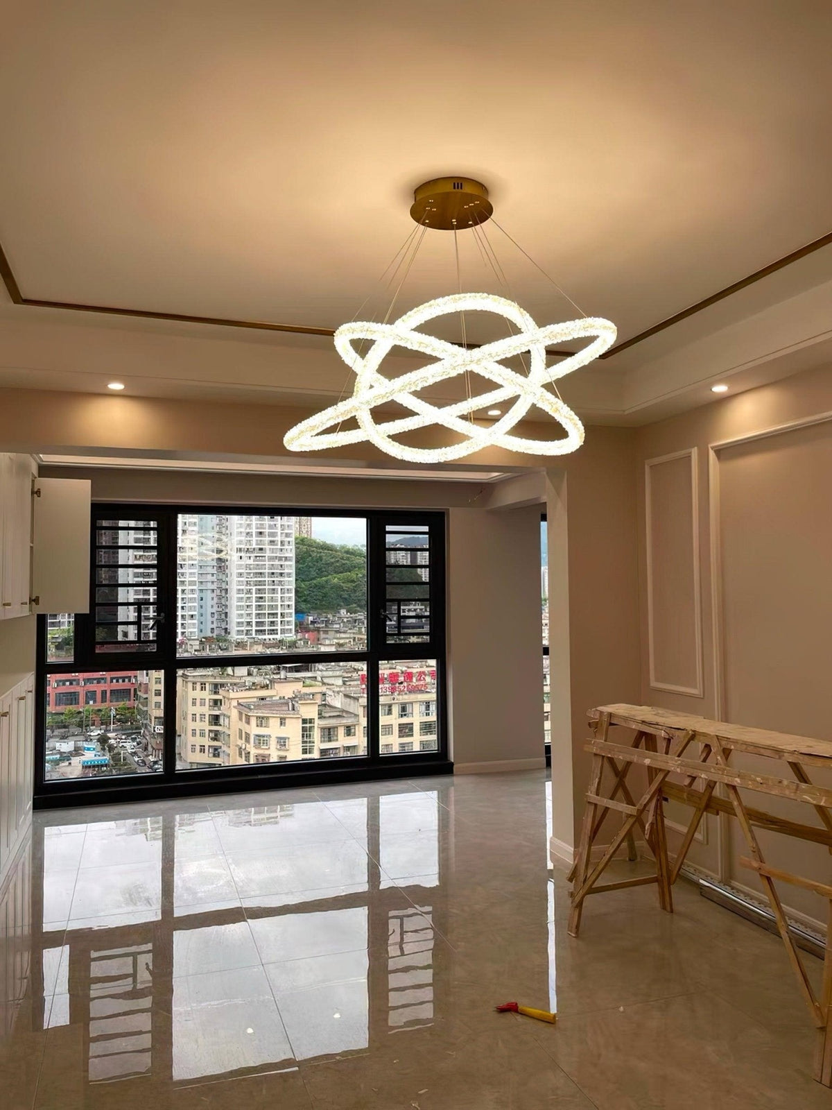 Seleira candelabru din cristal, în formă de inel, LED