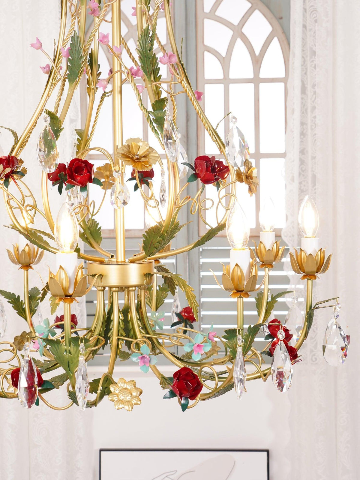 Selarella candelabru Floral Rose cristal alamă Lumânare