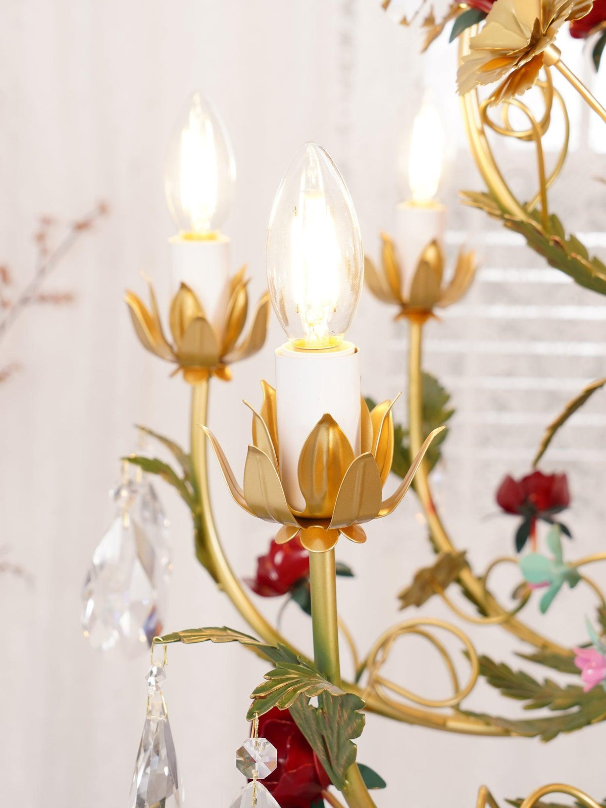Selarella candelabru Floral Rose cristal alamă Lumânare