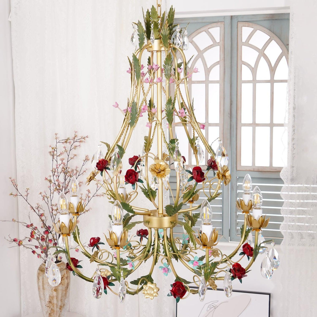 Selarella candelabru Floral Rose cristal alamă Lumânare