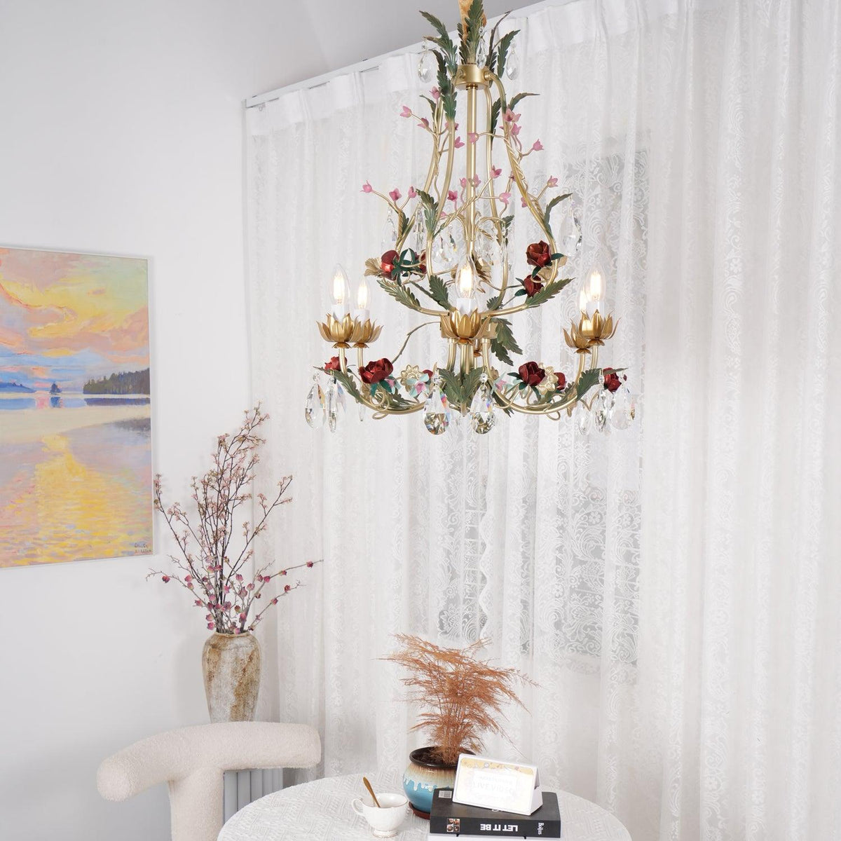 Selarella candelabru Floral Rose cristal alamă Lumânare
