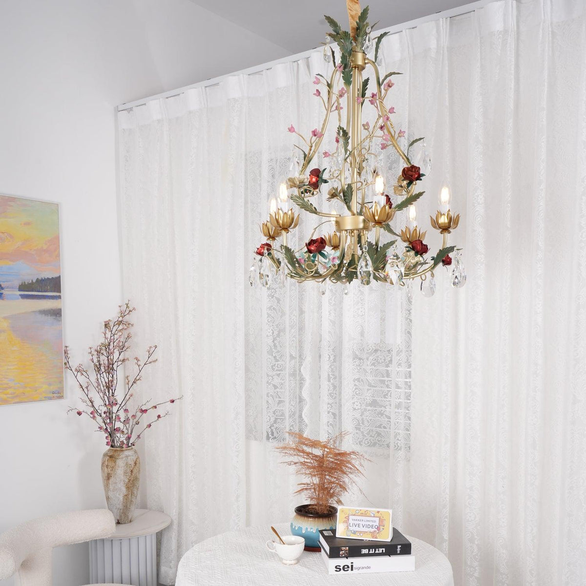 Selarella candelabru Floral Rose cristal alamă Lumânare