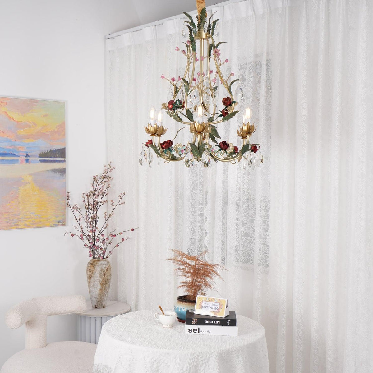 Selarella candelabru Floral Rose cristal alamă Lumânare