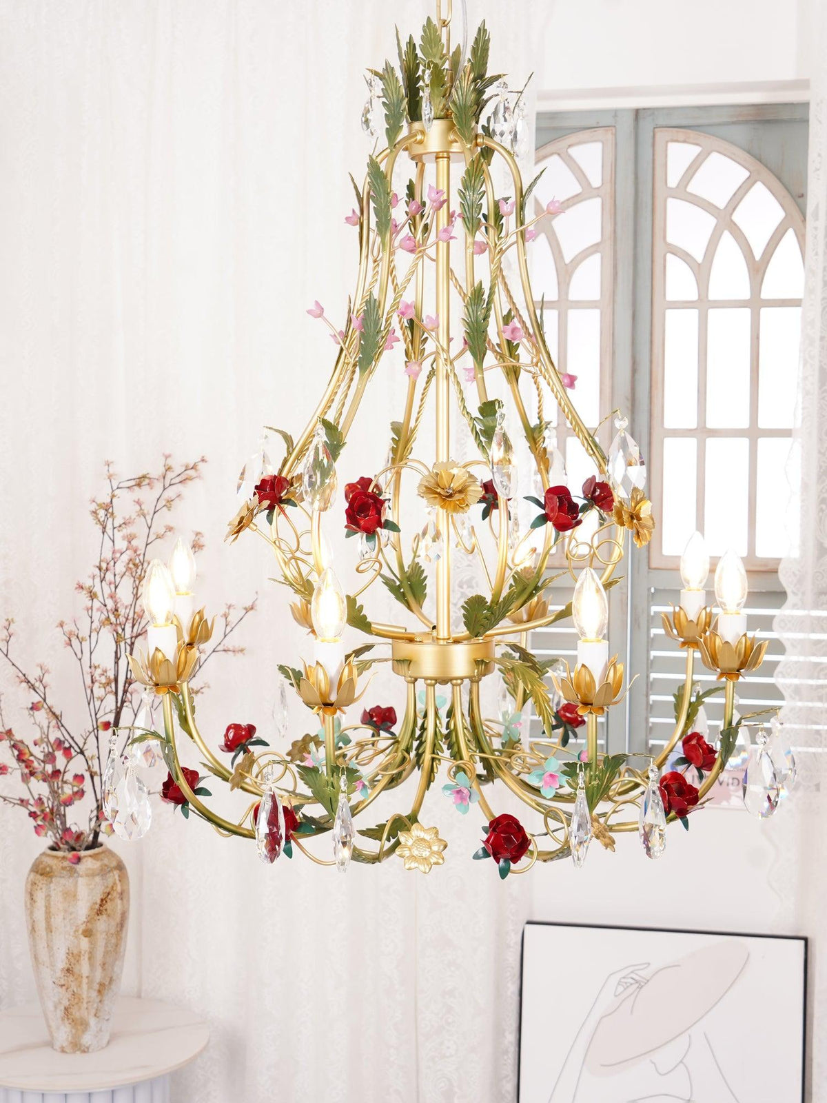 Selarella candelabru Floral Rose cristal alamă Lumânare