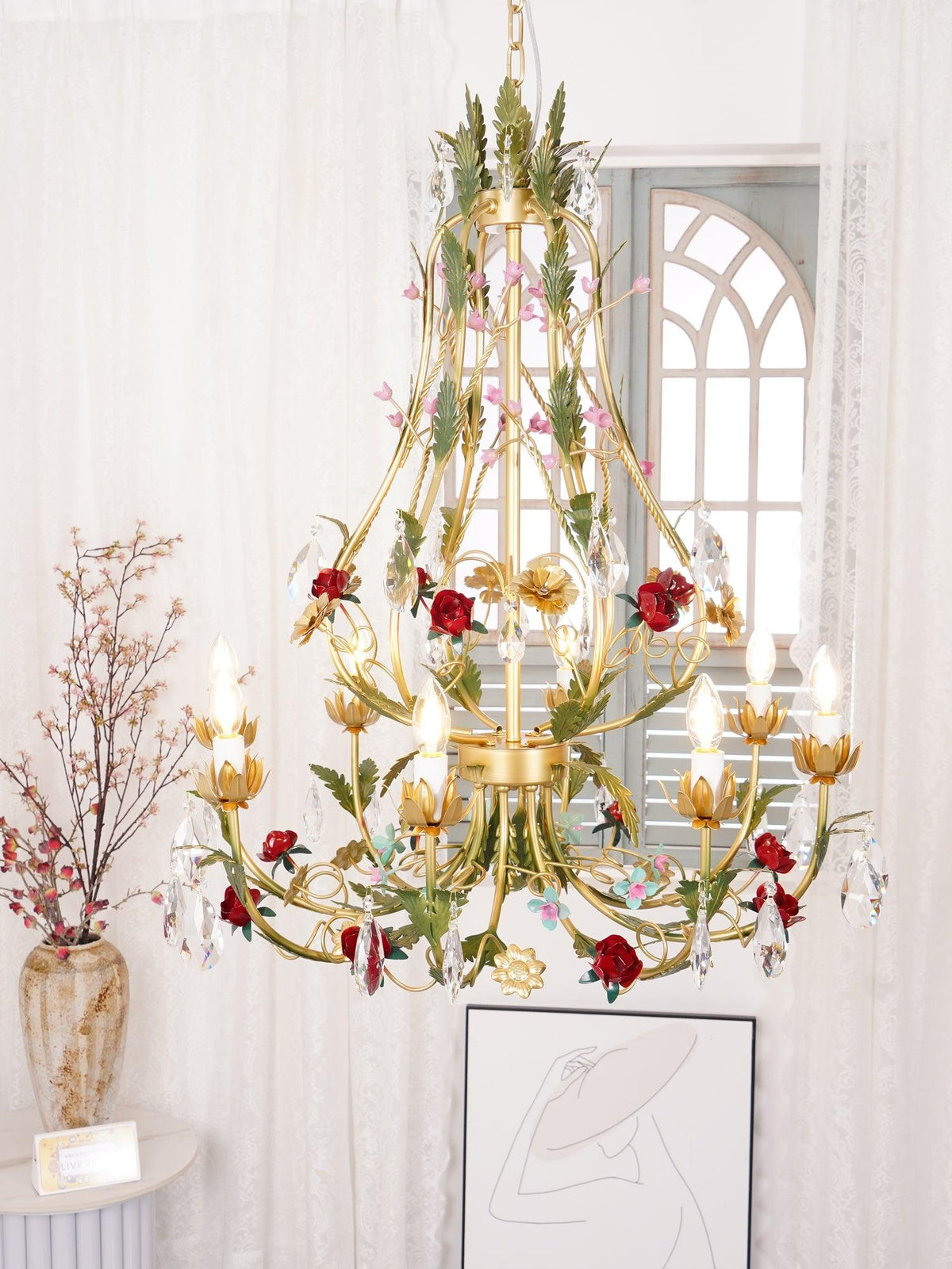 Selarella candelabru Floral Rose cristal alamă Lumânare