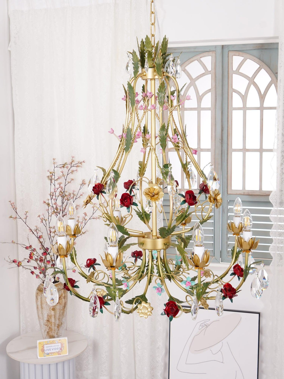 Selarella candelabru Floral Rose cristal alamă Lumânare