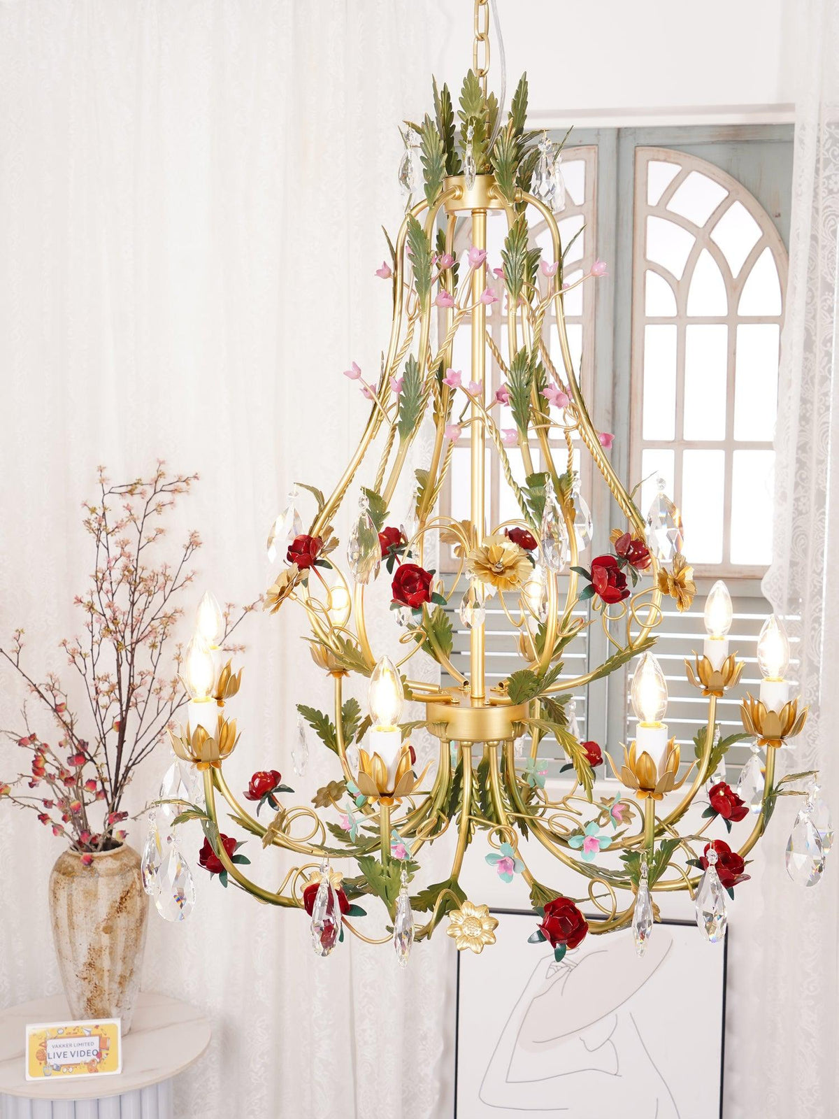 Selarella candelabru Floral Rose cristal alamă Lumânare