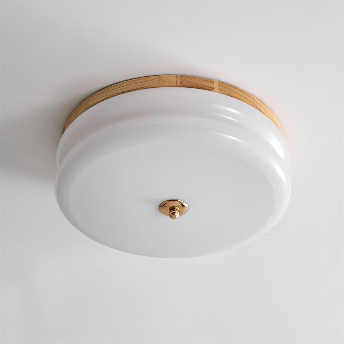 Cora plafonieră cu Abajur din sticlă cu Două Straturi, Disc din lemn de Nuc minimalist