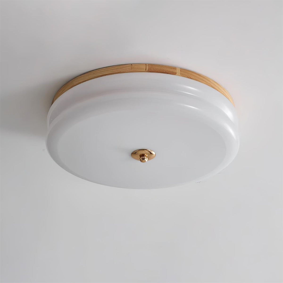 Cora plafonieră cu Abajur din sticlă cu Două Straturi, Disc din lemn de Nuc minimalist