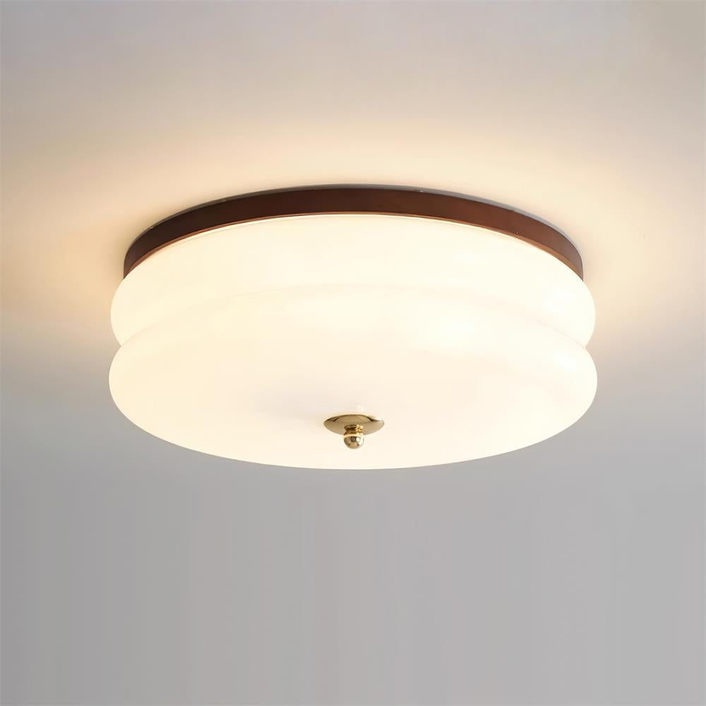 Cora plafonieră cu Abajur din sticlă cu Două Straturi, Disc din lemn de Nuc minimalist
