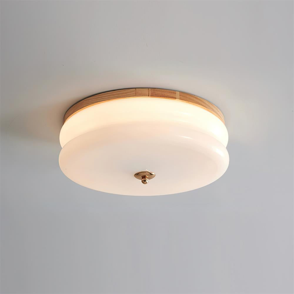 Cora plafonieră cu Abajur din sticlă cu Două Straturi, Disc din lemn de Nuc minimalist