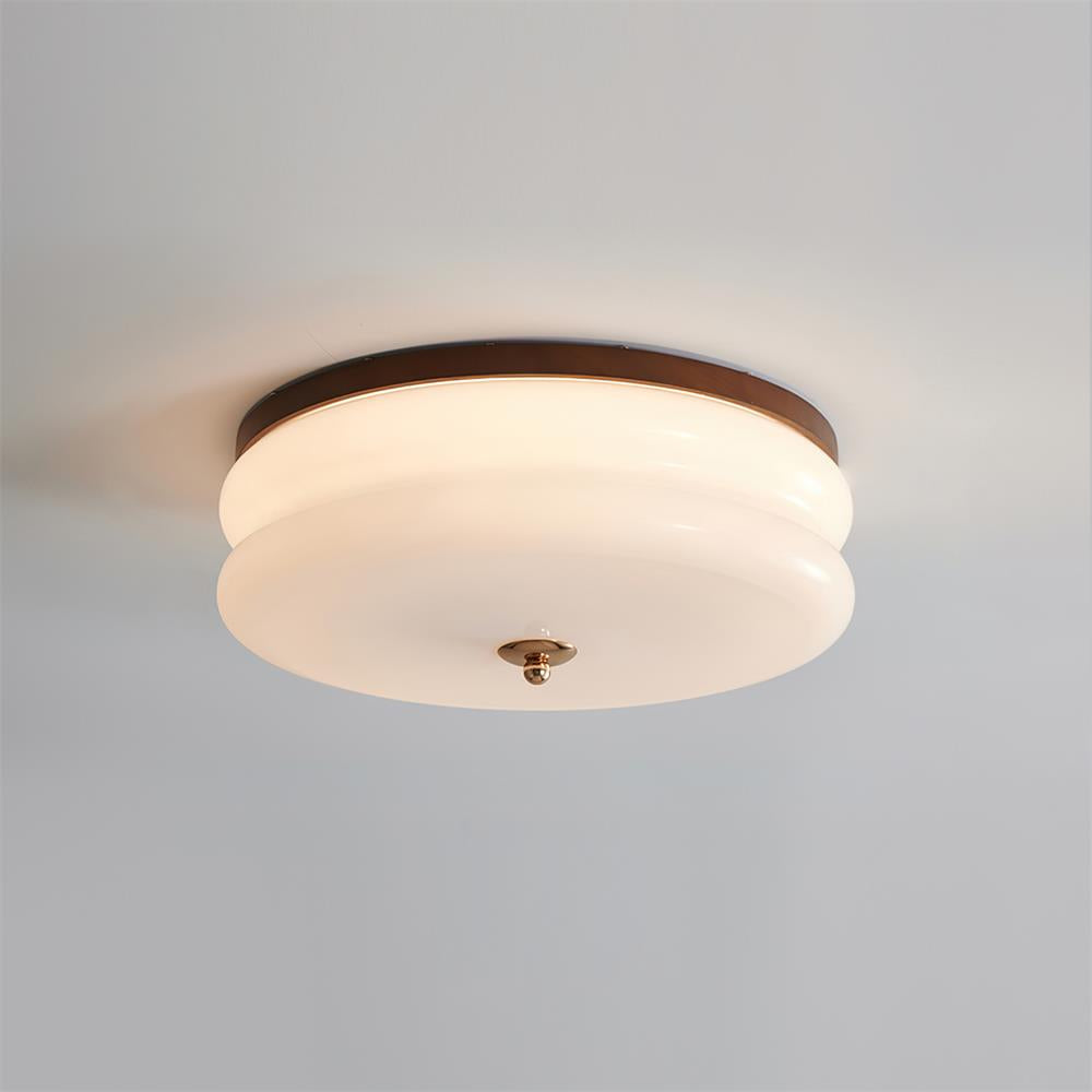 Cora plafonieră cu Abajur din sticlă cu Două Straturi, Disc din lemn de Nuc minimalist
