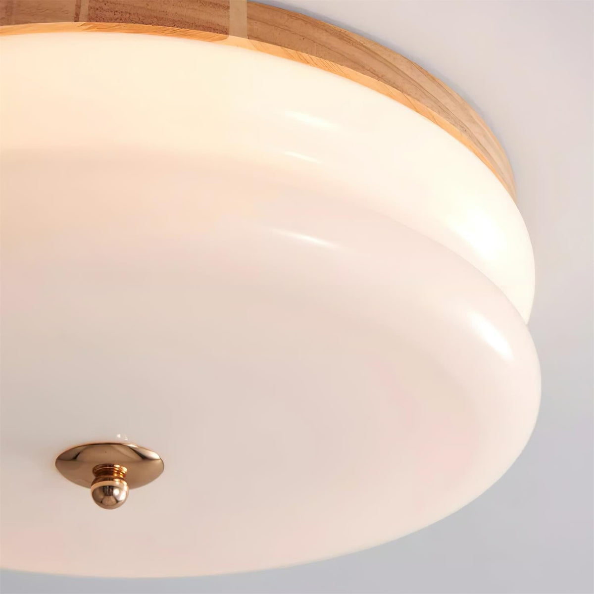 Cora plafonieră cu Abajur din sticlă cu Două Straturi, Disc din lemn de Nuc minimalist