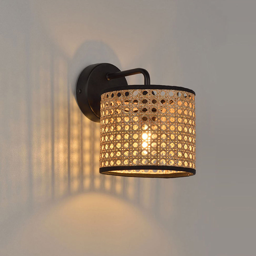 Muto aplică de perete lampă de perete rustică cilindrică din ratan/metal, culoarea maro