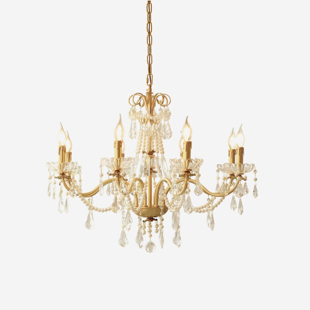 Candelabru corp din alamă cu picături de cristal perlé, eleganță vintage