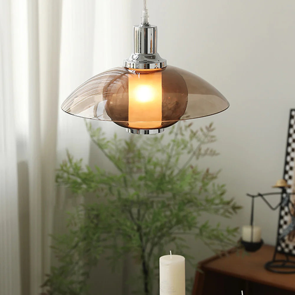 Arisha lampă suspendată maro din sticlă, modernă, rotundă, LED, pentru living