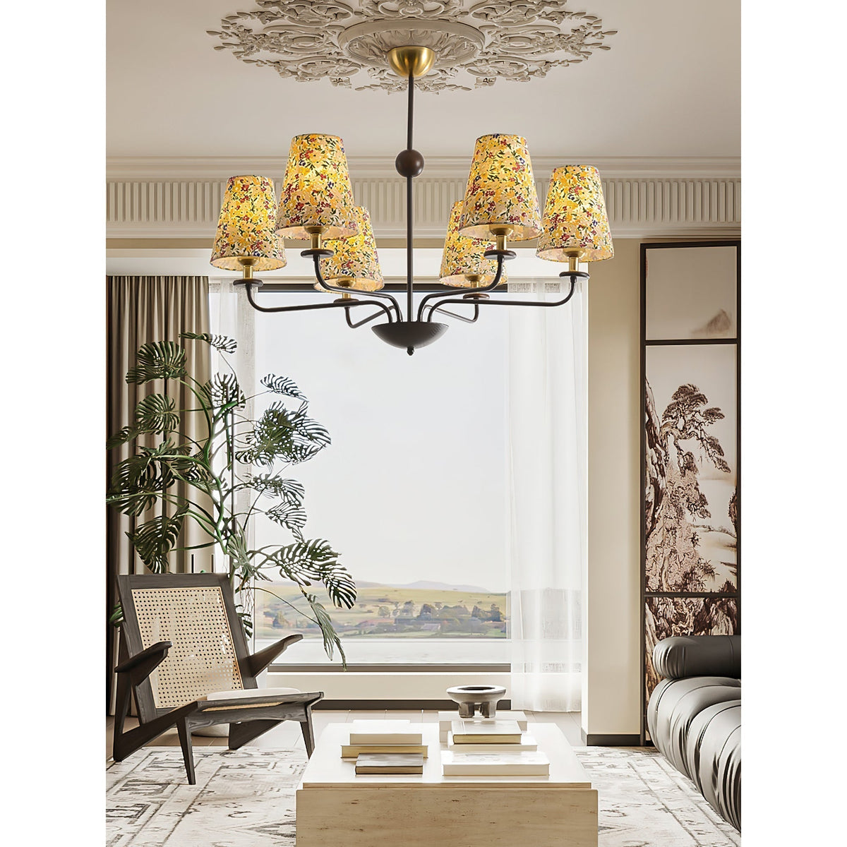 Camellia candelabru cu abajur textil