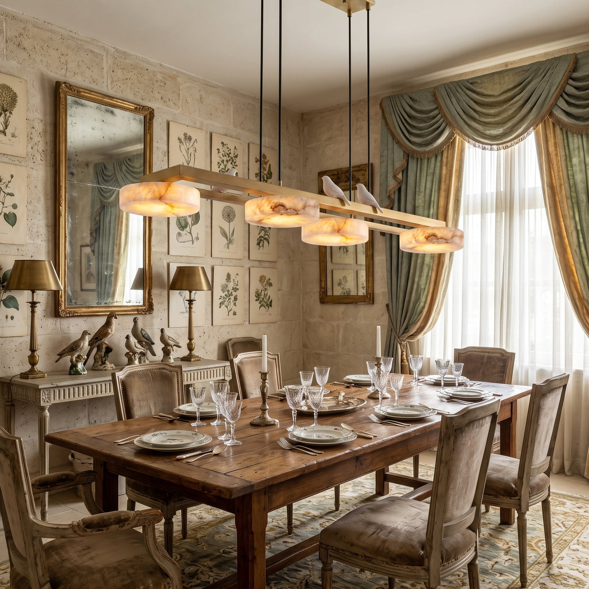 Havercombe Candelabru lung cu pasăre din alabastru