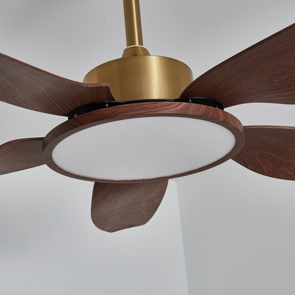 Sylenel ventilator de tavan cu lumină din lemn și alamă, modern