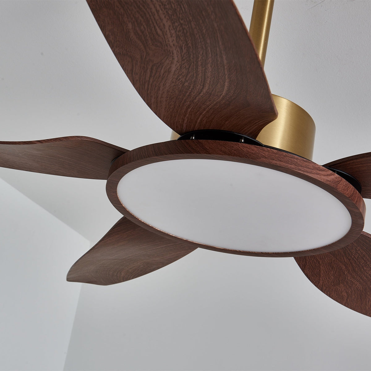 Sylenel ventilator de tavan cu lumină din lemn și alamă, modern