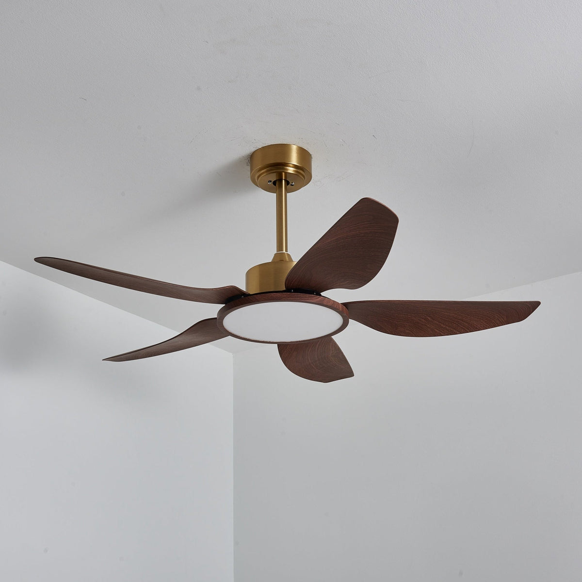 Sylenel ventilator de tavan cu lumină din lemn și alamă, modern