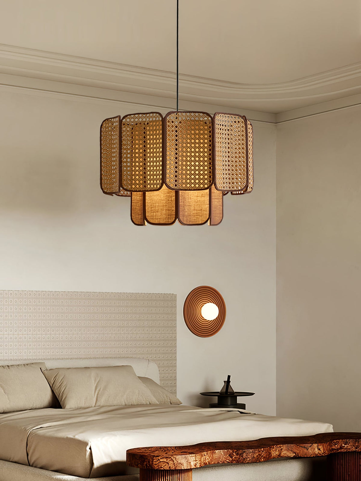 Cane lampă suspendată vintage cu abajur textil