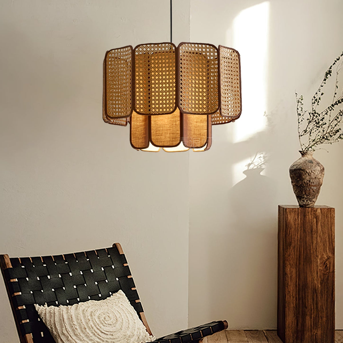 Cane lampă suspendată vintage cu abajur textil