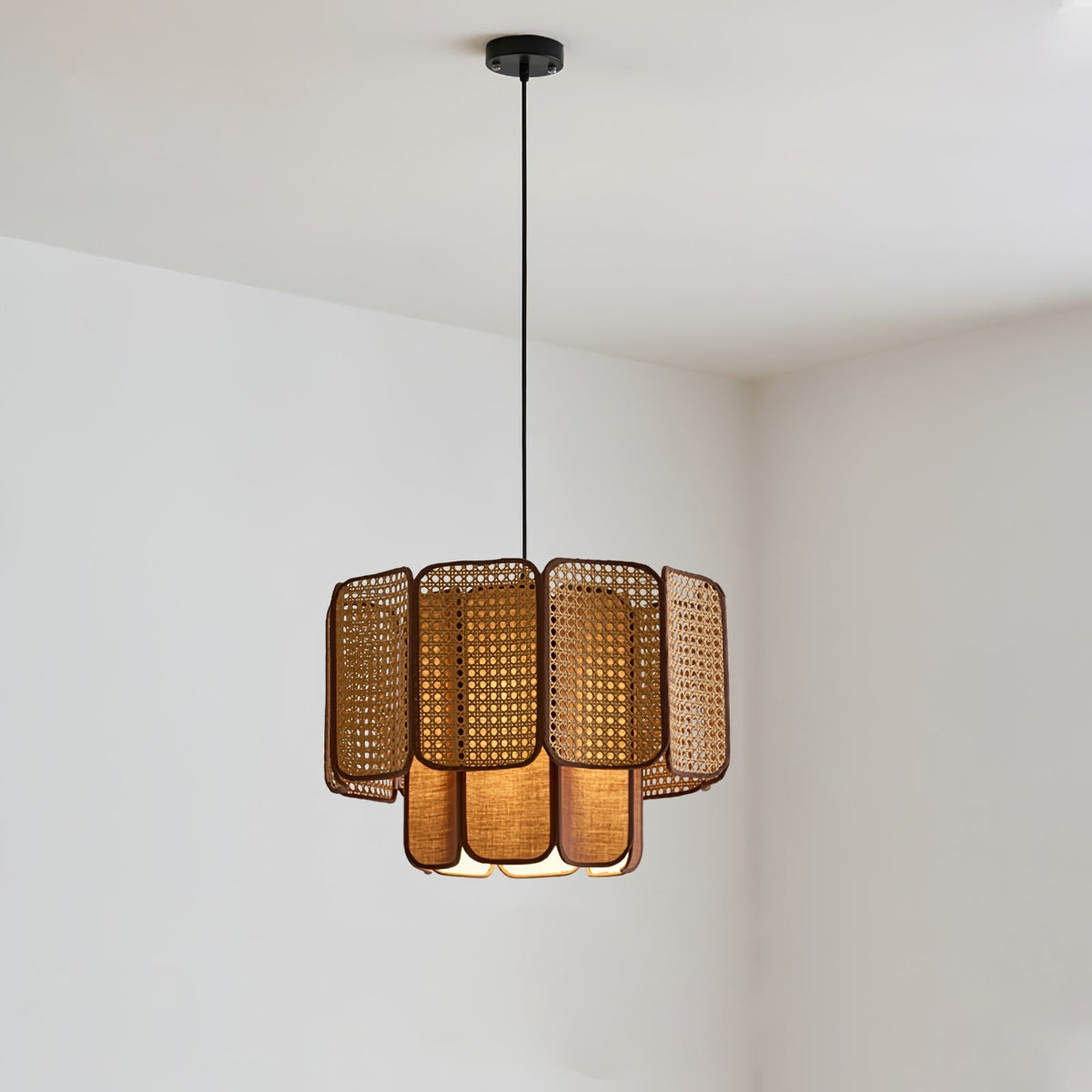 Cane lampă suspendată vintage cu abajur textil