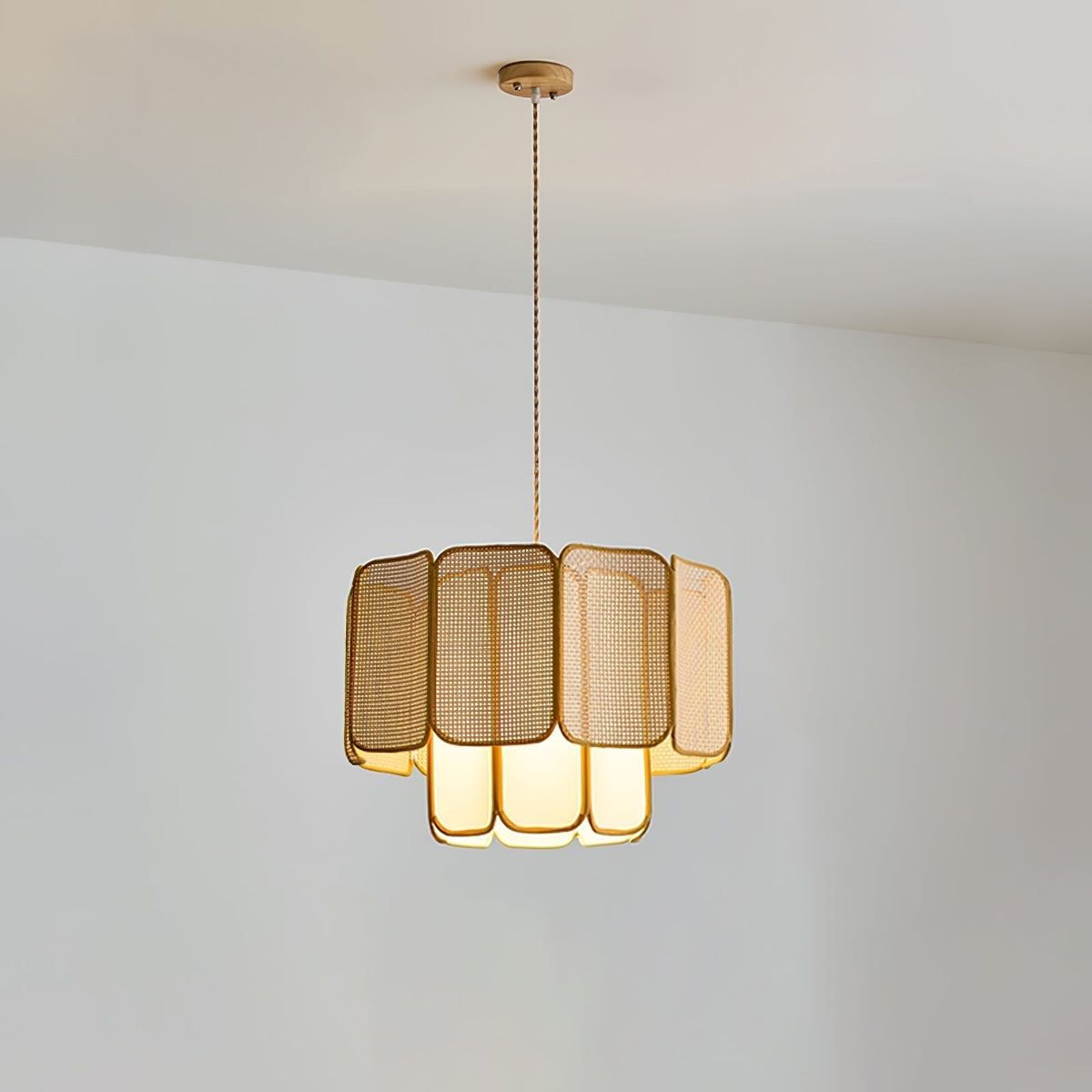 Cane lampă suspendată vintage cu abajur textil