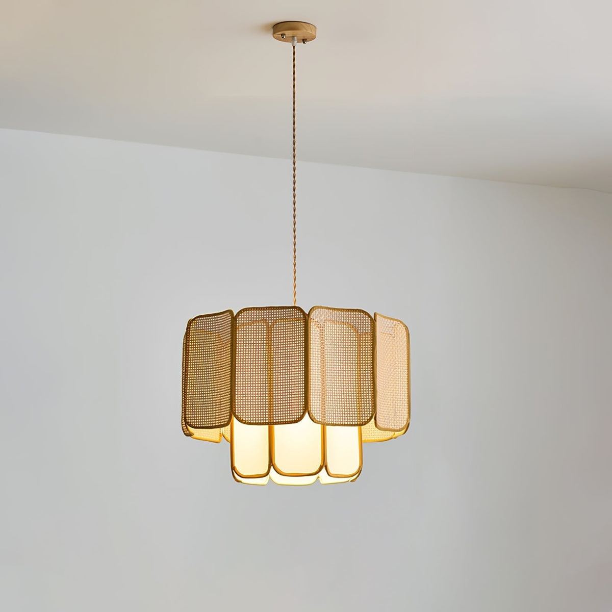 Cane lampă suspendată vintage cu abajur textil